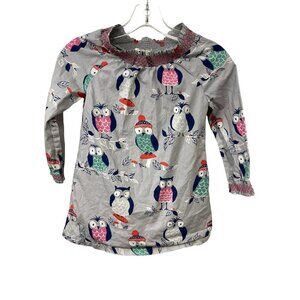 Mini Boden Owl Print Smocked Tunic Dress Size 5-6 Years